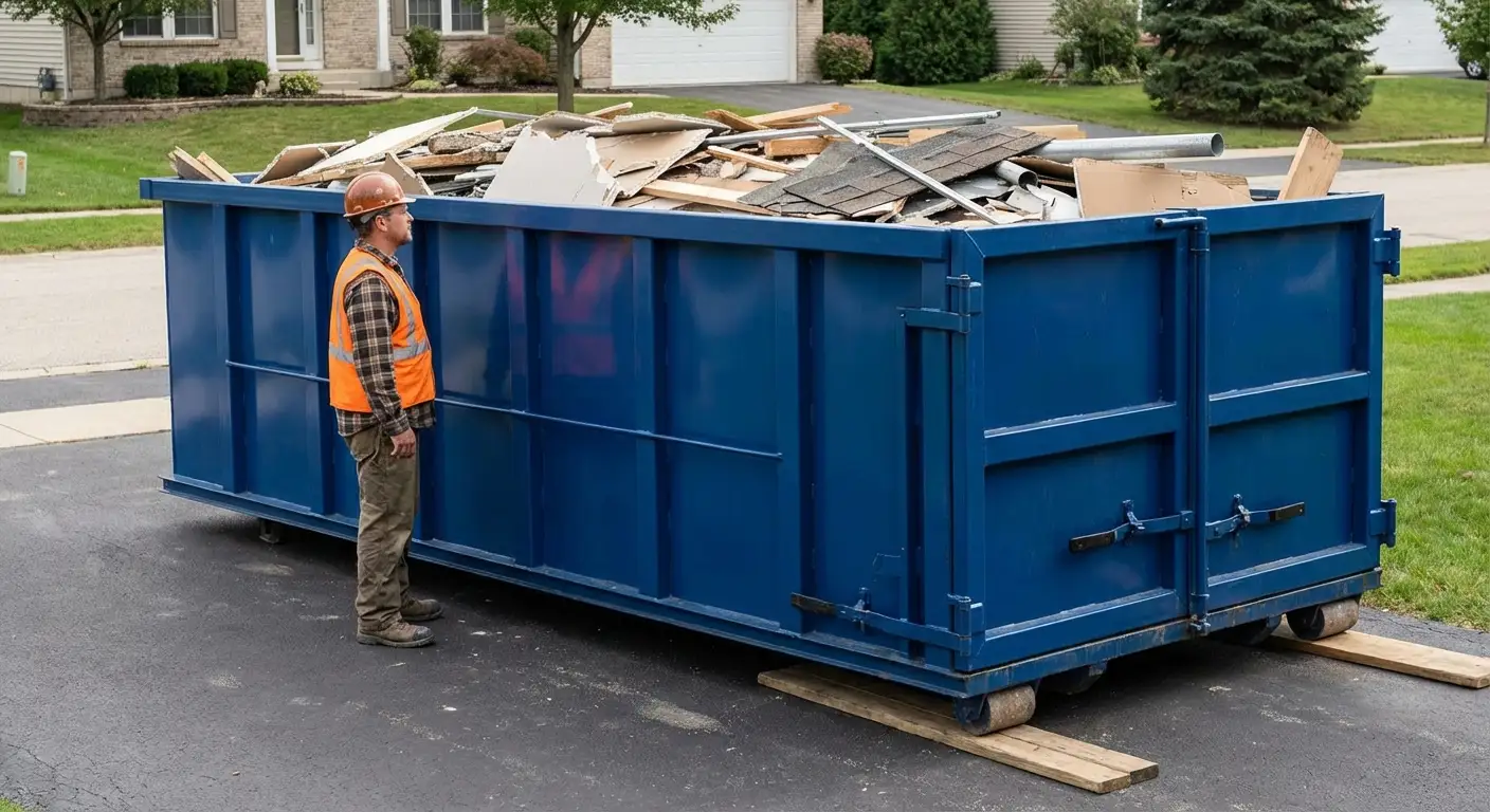 Dumpster loaded correctly to avoid overage fees in Ceres, CA