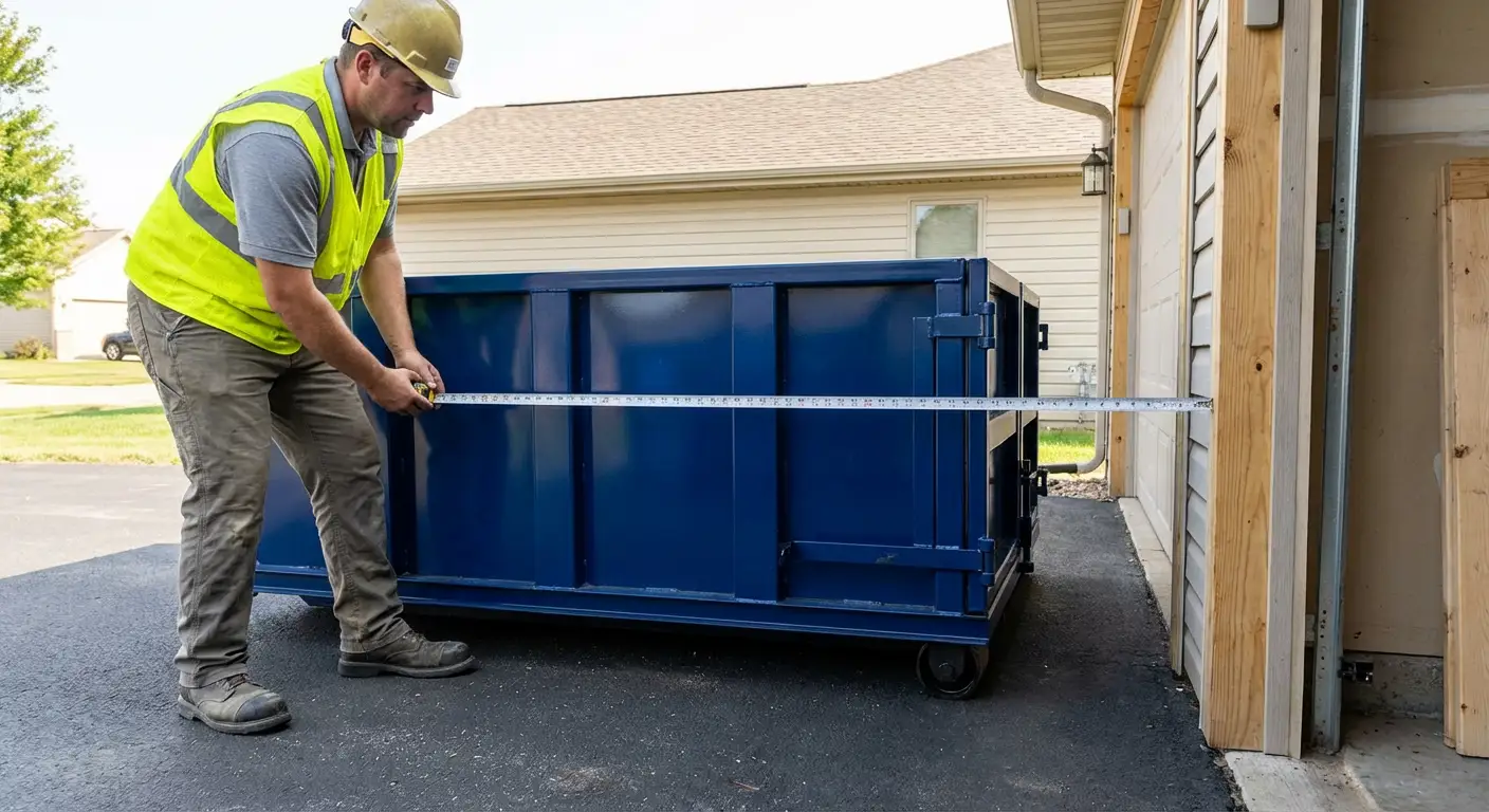 Site assessment for dumpster placement showing clearance requirements in Ceres, CA