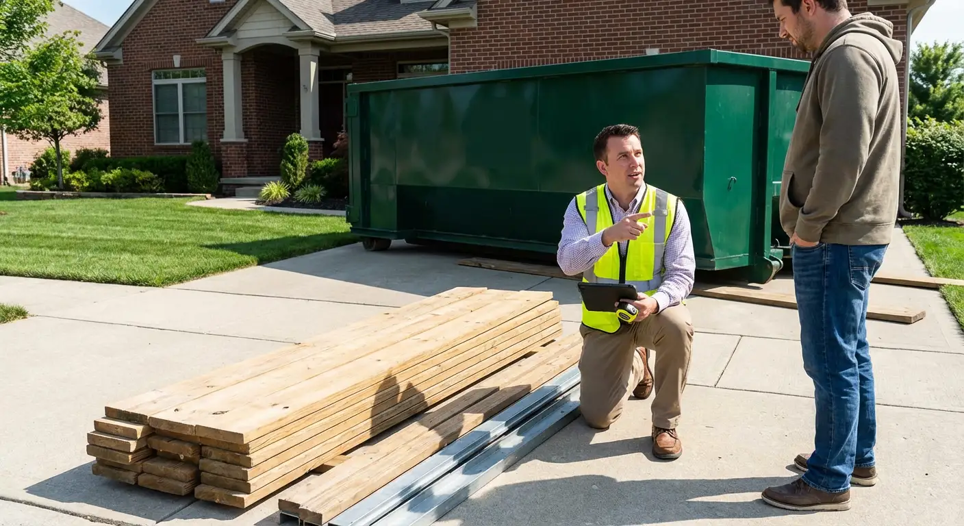 Dumpster rental delivery truck in Ceres