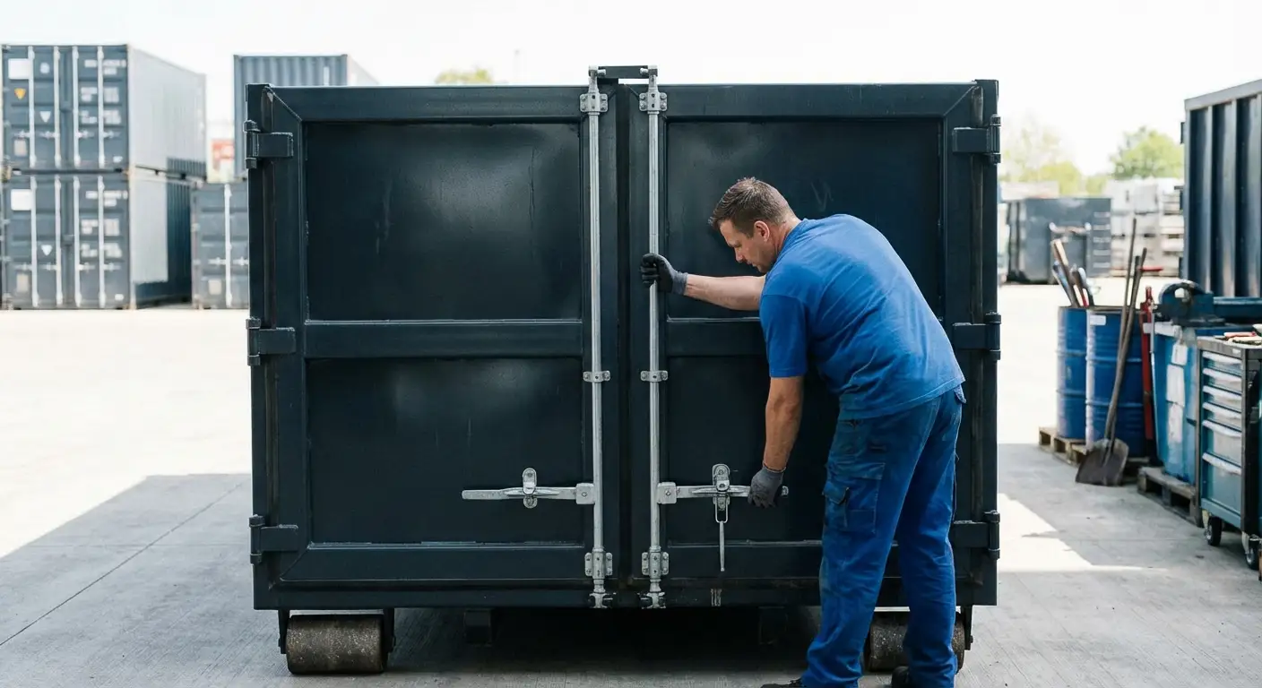 Dumpster walk-in loading door open showing easy access in Ceres, CA