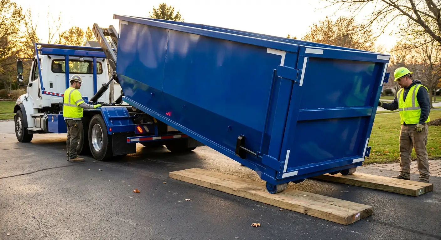 Dumpster delivery on driveway in Ceres, CA